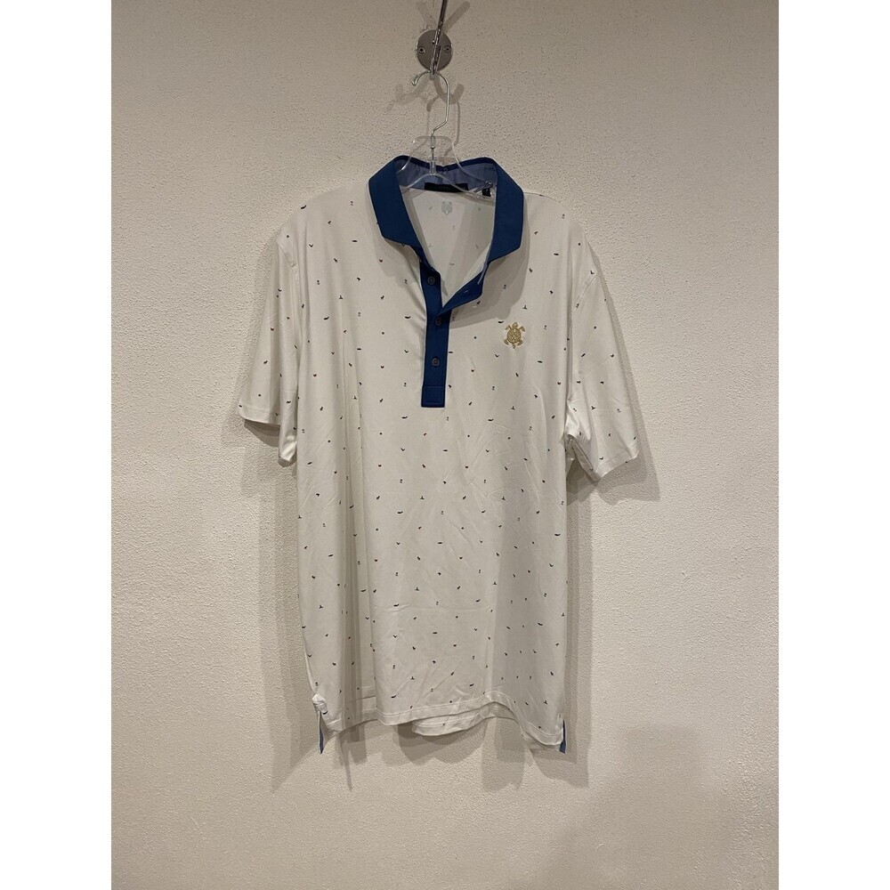 Greyson Polo Shirt Mens XL White Animal Print Turtle Golf Performance Pattern